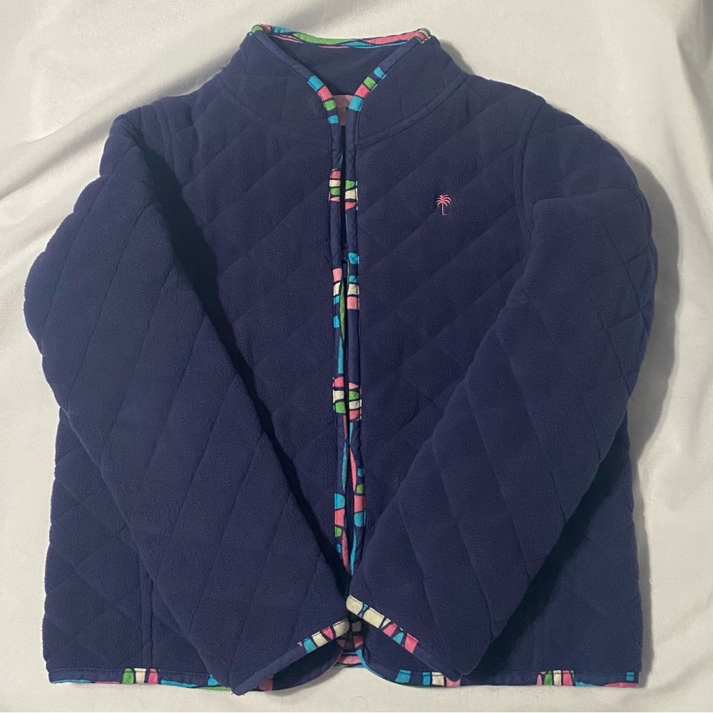 Lilly Pulitzer Girls Quilted Jacket Navy with Multicolor Trim Size 8